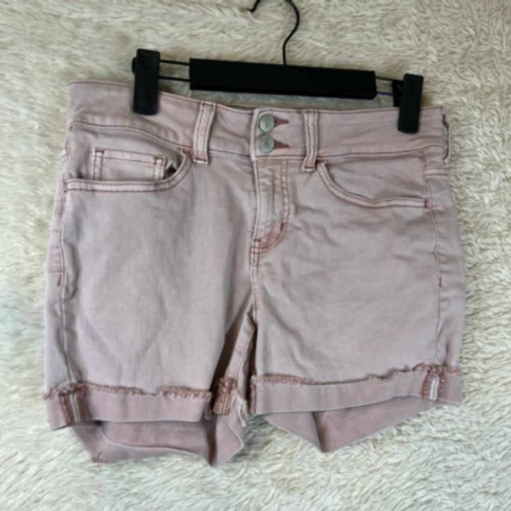 So Womens Favourite Midi Jean Shorts Pink Stretch Low Rise Denim 7‎